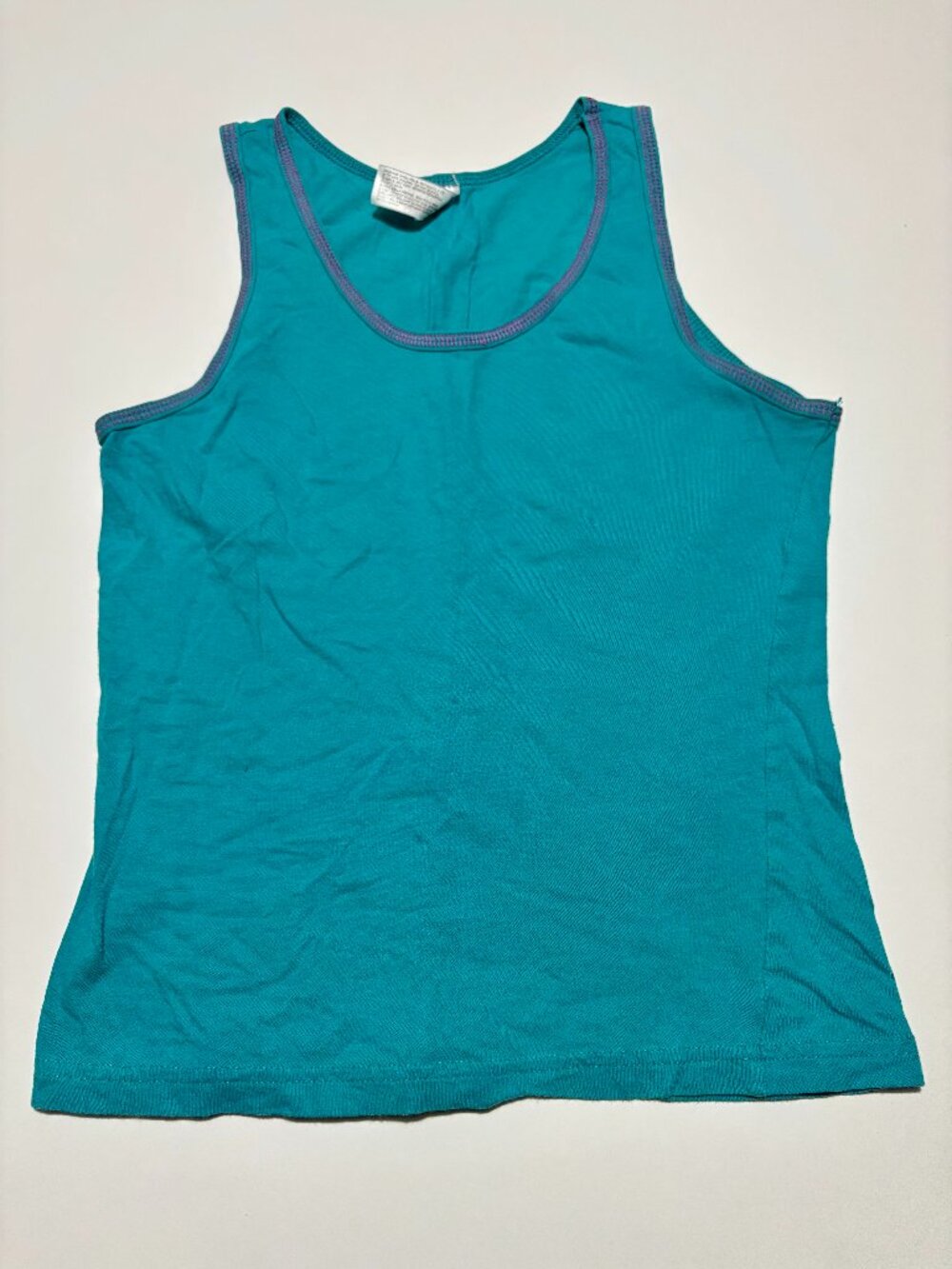 Cotton Workout Tank Top Teal With Purple Stitching